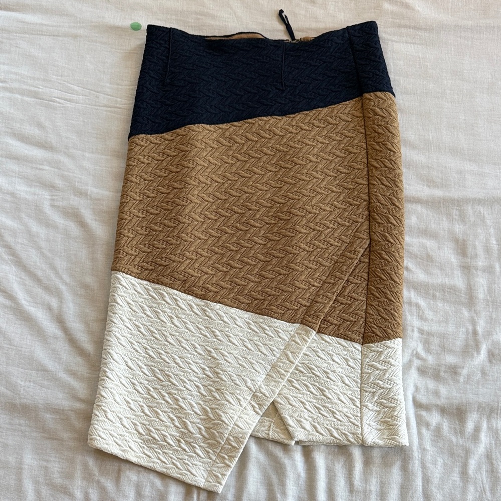 HD in Paris Color Block Midi Skirt - Black, Brown, and Cream